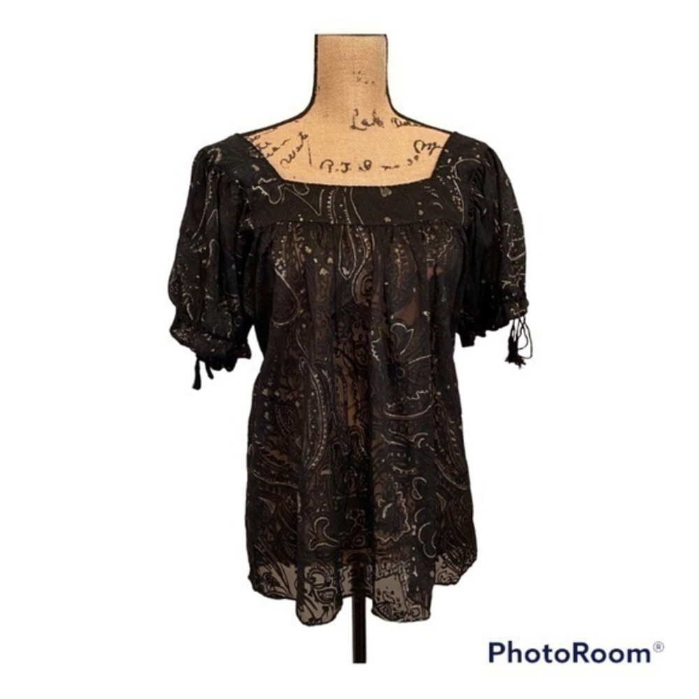 Nicole by Nicole Miller Women Black Short Puffy Sleeve Blouse Size 8
